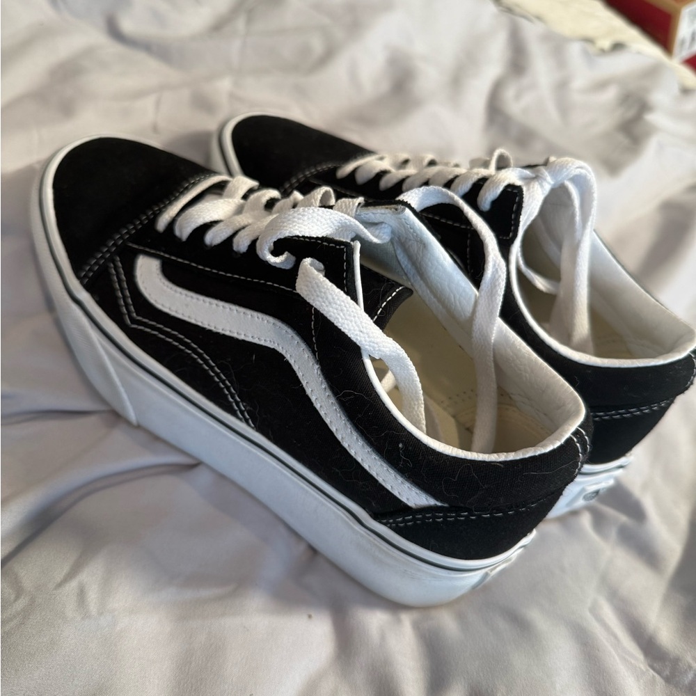 Vans Black and White Platform Shoes